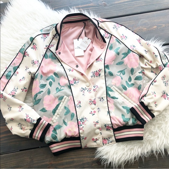 Coach Jackets & Blazers - RARE Coach Floral Reversible Varsity Bomber Jacket